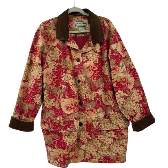 RARE L.L. Bean Women's Floral Jacket Barn Chore Coat Size 2X Corduroy Accents - Picture 1 of 5